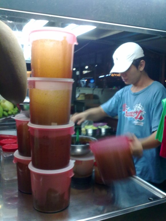 Empty containers storing rojak paste